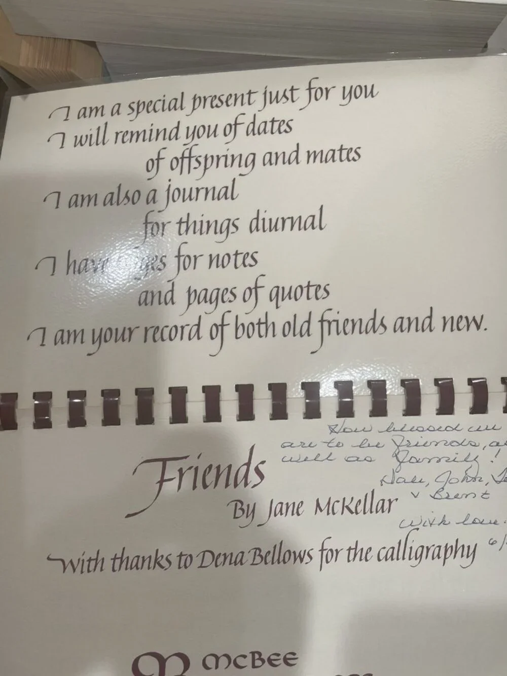 Friends by Jane McKellar: Journal For Diurnal Things; Notes; Birthday; Marriages